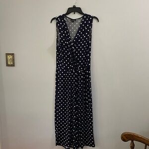 3/$15 Nina Leonard Navy and White Polka Dot wrap jumpsuit